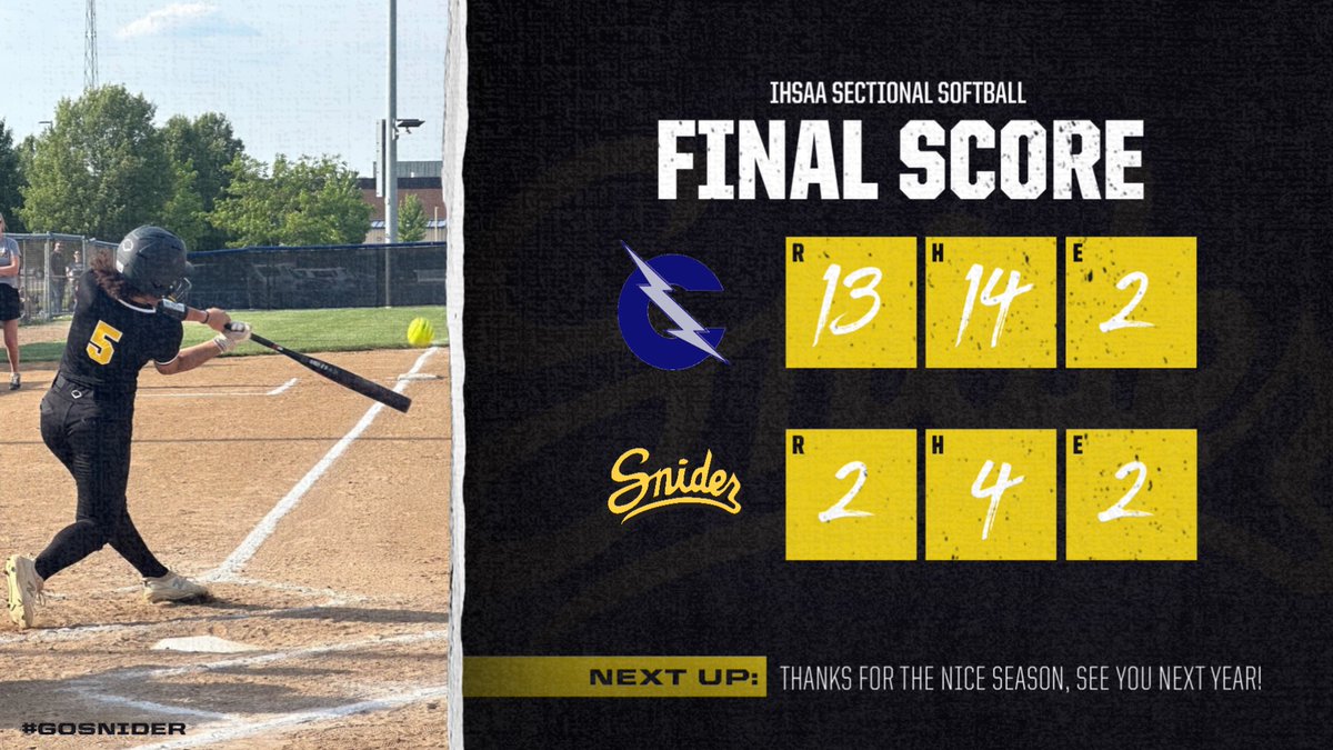 Snider Softball takes the loss in the IHSAA Sectional opening game. Thanks for the nice season and Good Luck next year.