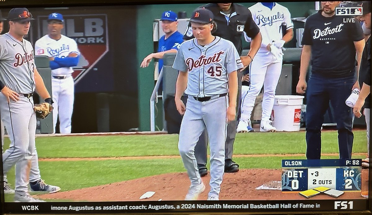 Tigers pitcher Reese Olson took a hard line drive off his hip. He had to leave the game in the third inning.