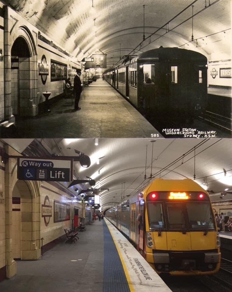 Blast from the STAN past - Platform 1 at Museum Station in circa 1927 and in 2016. [circa 1927-original postcard in David Critchley's collection>2016-Phil Harvey]