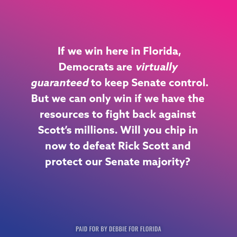 DebbieforFL's tweet photo. Rick Scott is PRAYING that you skip this post:
