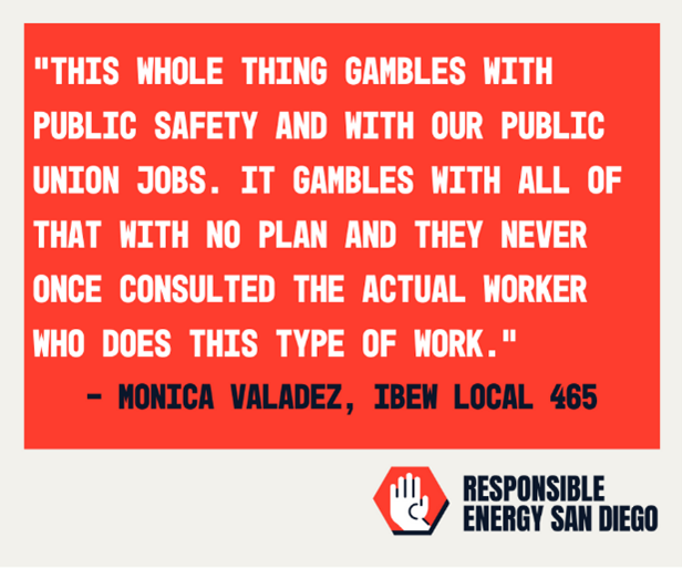 San   Diegans and utility union members deserve more than a half-baked ballot   initiative that forces a government takeover of the electric grid with no   plan, no budget, and no accountability. Read more from the <a href="/sdut/">The San Diego Union-Tribune</a> here: bit.ly/4bGaSeA  | responsibleenergysd.com