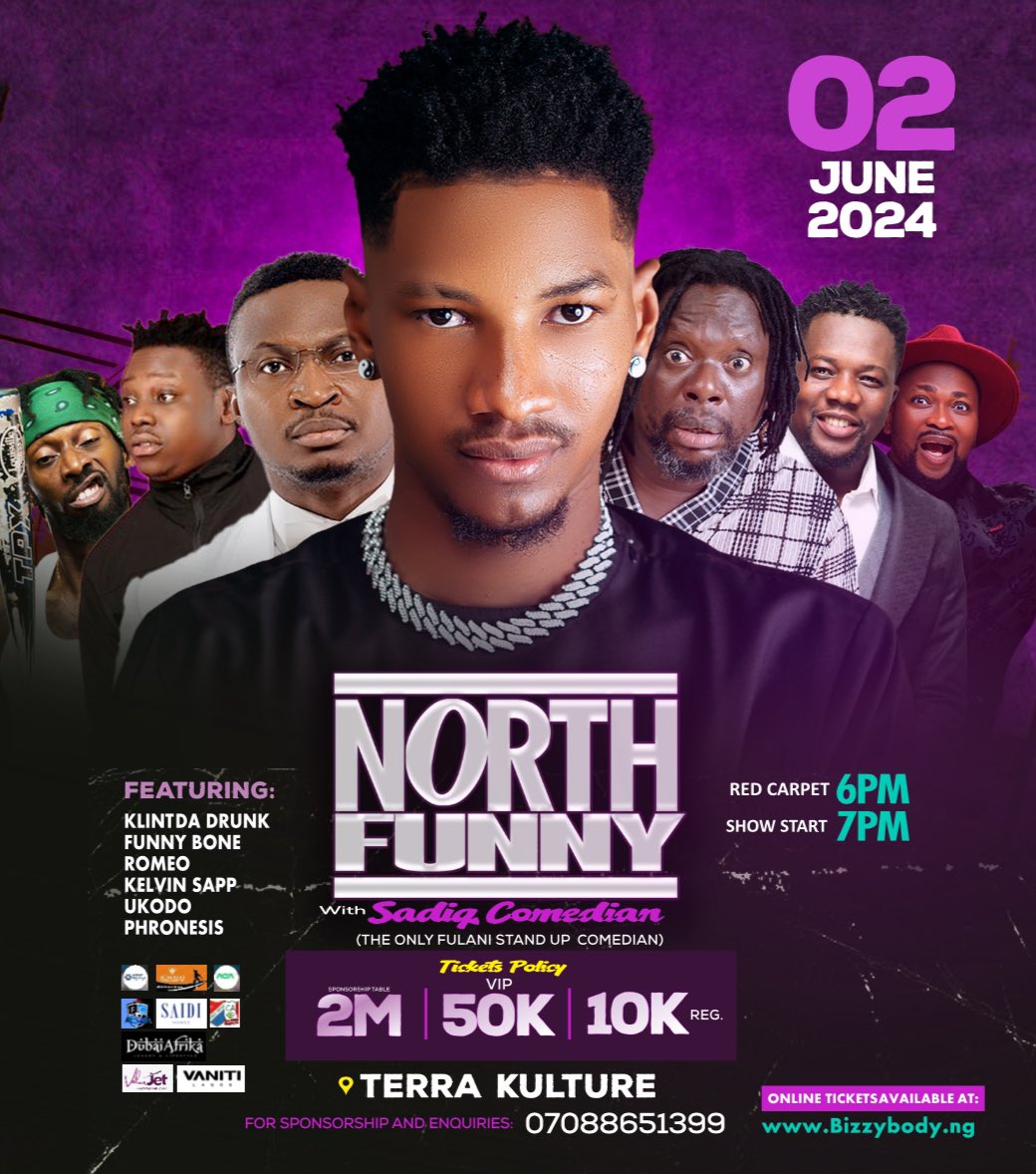 sadiqcomedian's tweet photo. Lagos We Are Set June 2 We Move ✅

North Funny With Sadiq Comedian The Only Fulani Stand Up Comedian 

Tickets Reg 10k VIP 50k Table For Six 2 Million 

You Can Get Your Tickets Online https://t.co/ueiv7gCMb7 

For Sponsorship And Enquiries Call 07088651399 

#telegram #uba@75 https://t.co/t5XNTMHcmh