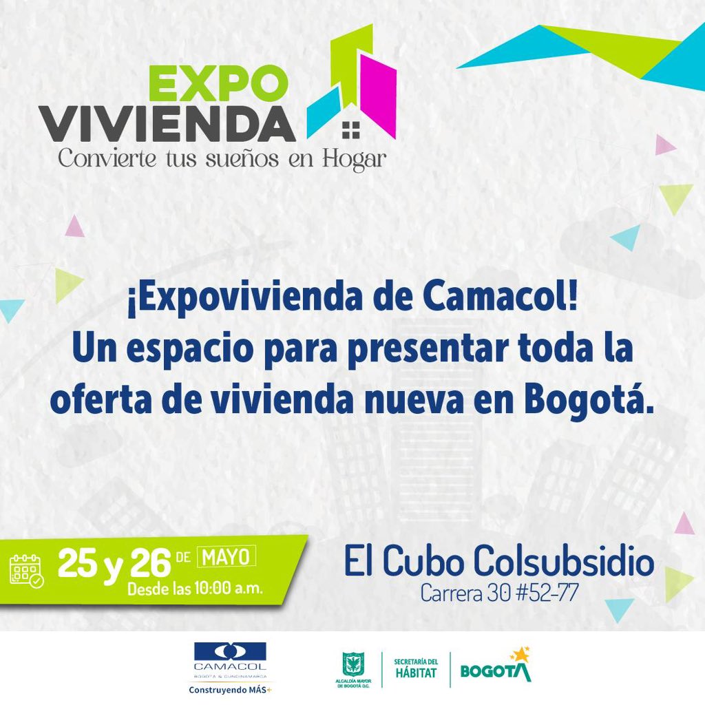 ¡Vuelve la #ExpoVivienda2024 de @CAMACOLBOGOTA a la ciudad! 🏡 En este espacio @habitatbogota tendrá novedades para que las personas asistentes puedan acceder a viviendas VIP y VIS. Inscríbete camacolbyc.co/eventos/expovi…