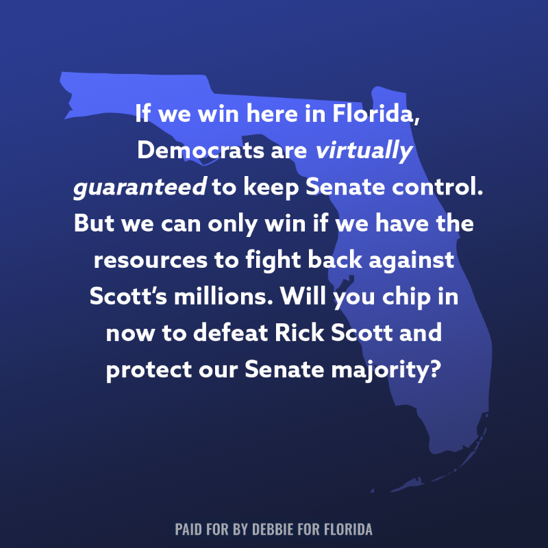 DebbieforFL's tweet photo. Rick Scott is PRAYING that you skip this post: