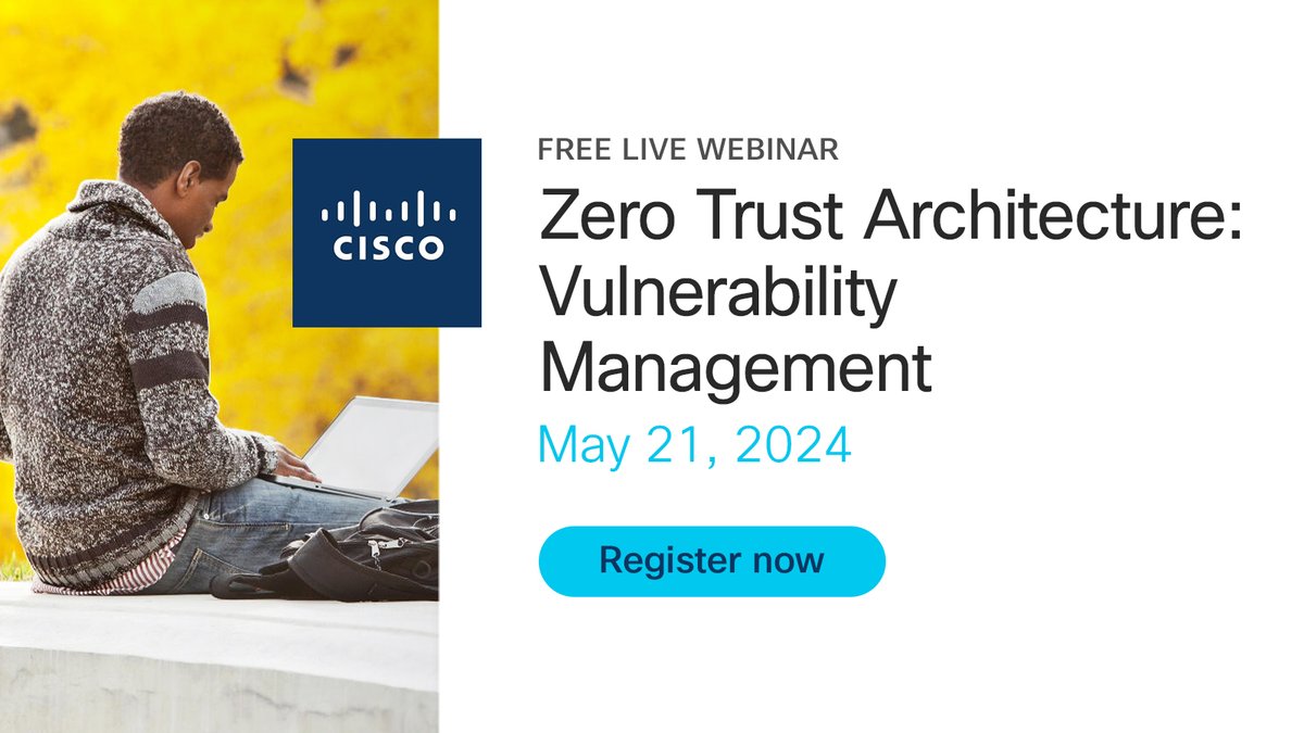 Learn about the emerging trends and cutting-edge technologies within the #ZeroTrust framework, including AI and ML for vulnerability identification and prioritization. 

📆 May 21, 2024, at 10 a.m. Pacific Time
👉 Register now for free: cs.co/6010dmxSo

#Cisco #CiscoCert