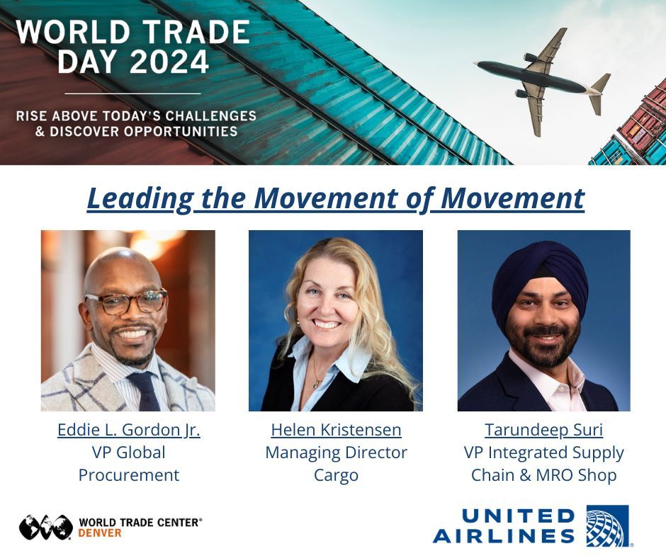 We're thrilled to announce our powerhouse lineup for #WorldTradeDay2024 keynote: Leading the Movement of Movement. Get ready to be inspired by these #UnitedAirlines leaders who are shaping the future of global trade. buff.ly/4bs1JH7 #GlobalTrade #Innovation