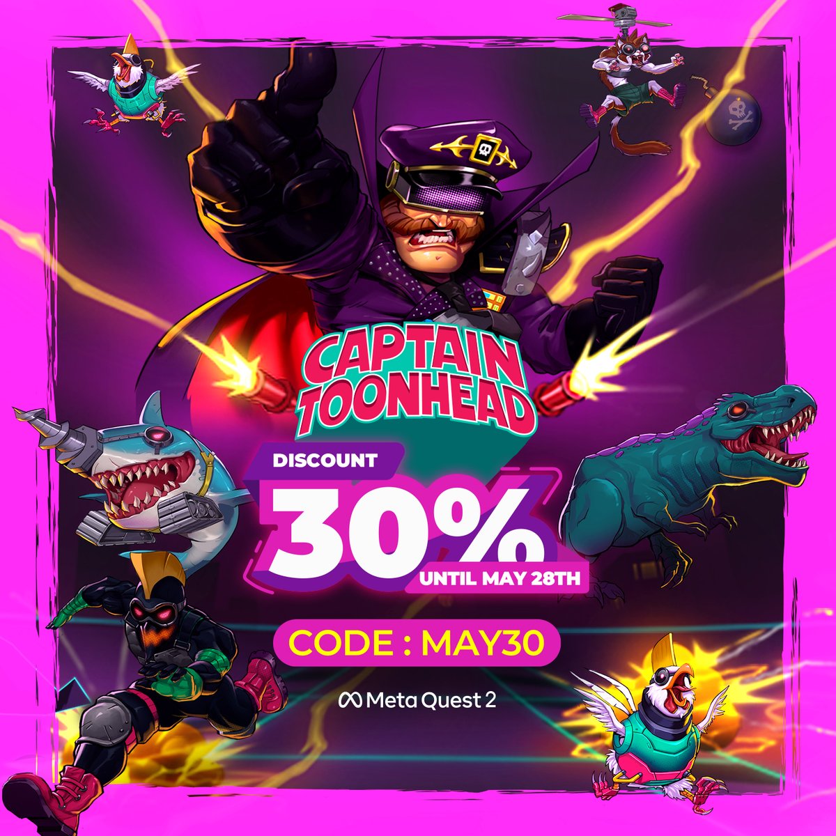 🚀 Save Earth with Captain ToonHead! From May 20th to 28th, enjoy an incredible 30% discount at the Meta Quest Store for VR using the code 'MAY30' Don't miss out!