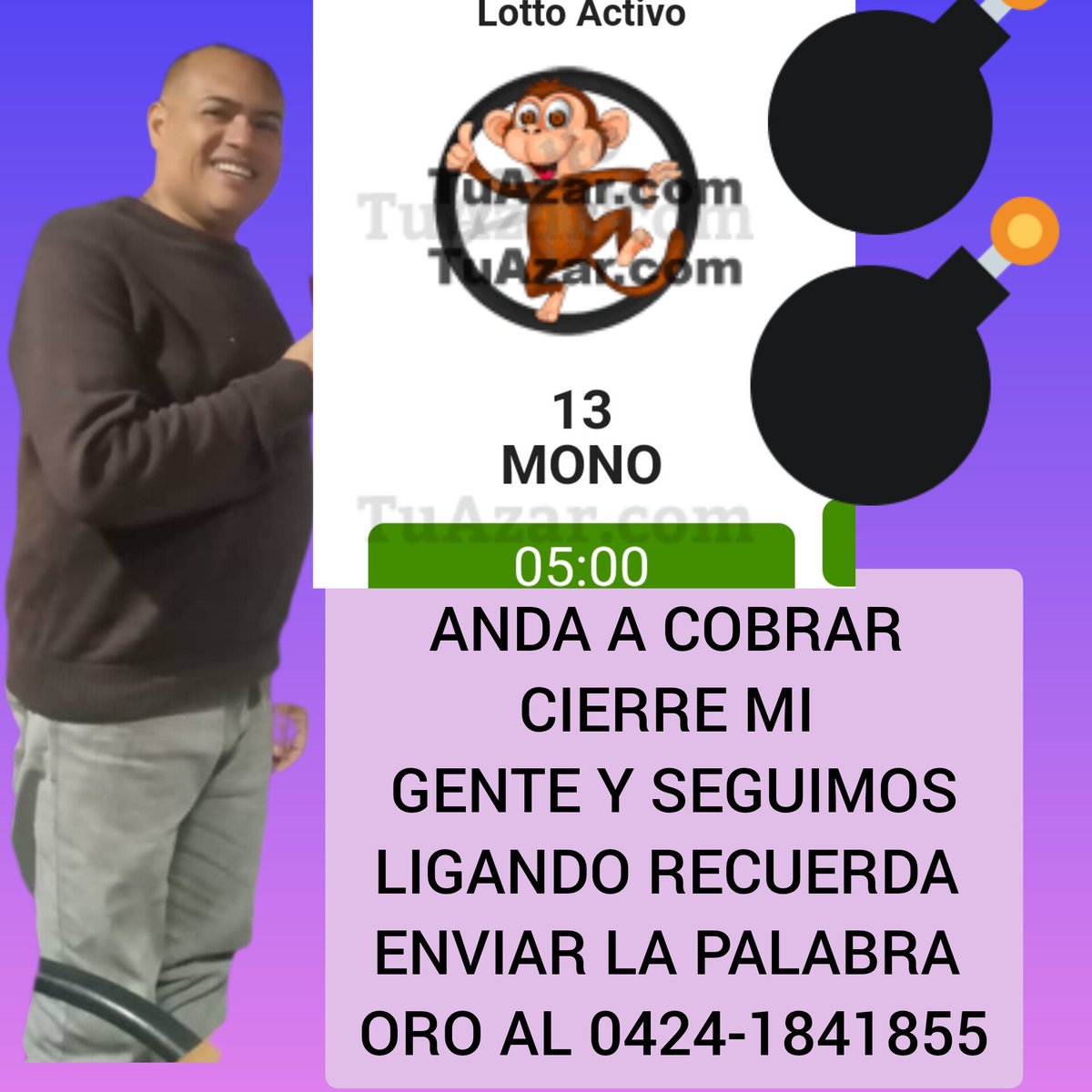 Seguimos ligando señores sabrosoooooo Envía la oaoamara ORO al 0424-1841855por Whatsapp para recibir información y jugar en la mañana invierte para que ganes animalitos y loterías ponle ponle ponle...

#hoy #caracas #lagranjitaofc #lottoactivo #mlb #nba #venezuela #hipismo