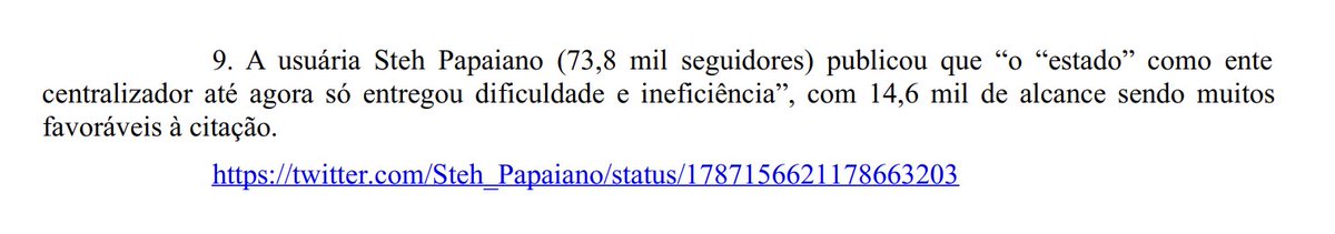 Enquanto isso, a @Steh_Papaiano está sendo formalmente investigada por chamar o estado de ineficiente 🤡