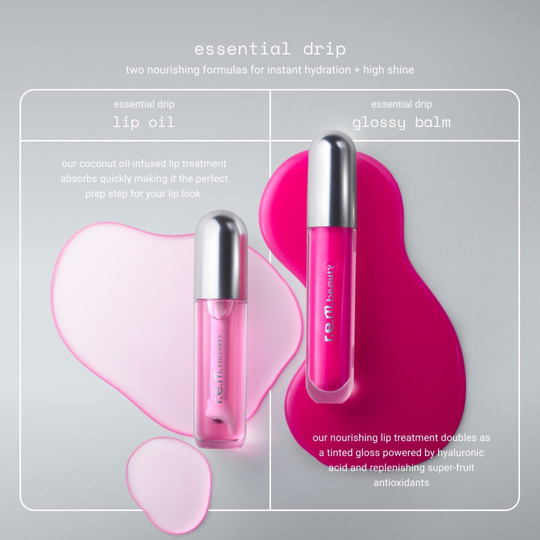 rembeauty's tweet image. drench lips in next-level nourishment with the new #essentialdrip glossy balm for a splash of color or the #essentialdrip lip oil to quickly absorb &amp;amp; prep lips💧🧚‍♂️

which formula is your go to?
