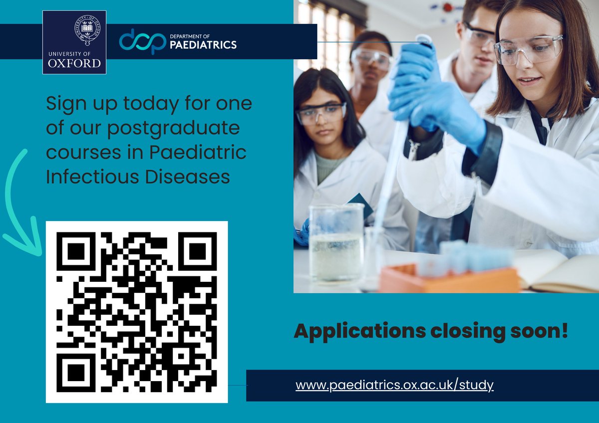 Thinking about postgraduate study? Have you seen our selection of courses on Paediatric Infectious Diseases which are taught by some of the most experienced professors in the field. Scan the QR code below or visit: paediatrics.ox.ac.uk/Study to find out more and sign up today.