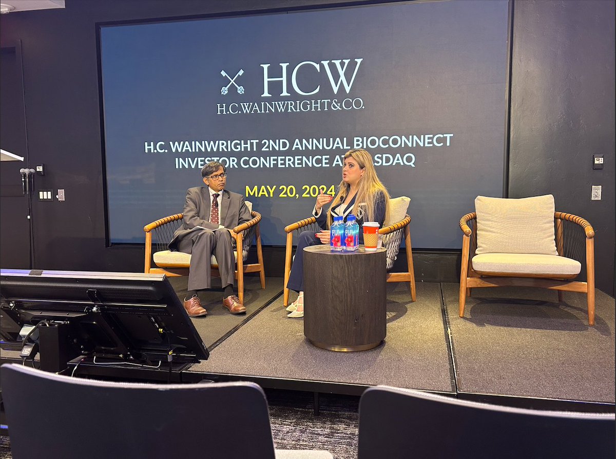 Ocugen's tweet photo. Today, Ocugen’s CMO, Huma Q., participated in a fireside chat focused on the clinical stage modifier gene therapy programs at H.C. Wainwright’s 2nd Annual BioConnect Investor Conference. She and @tiffjeanne, AVP, Head of Communications, met with investors #HCW #bioconnect #NASDAQ https://t.co/hp9xkyEyf1