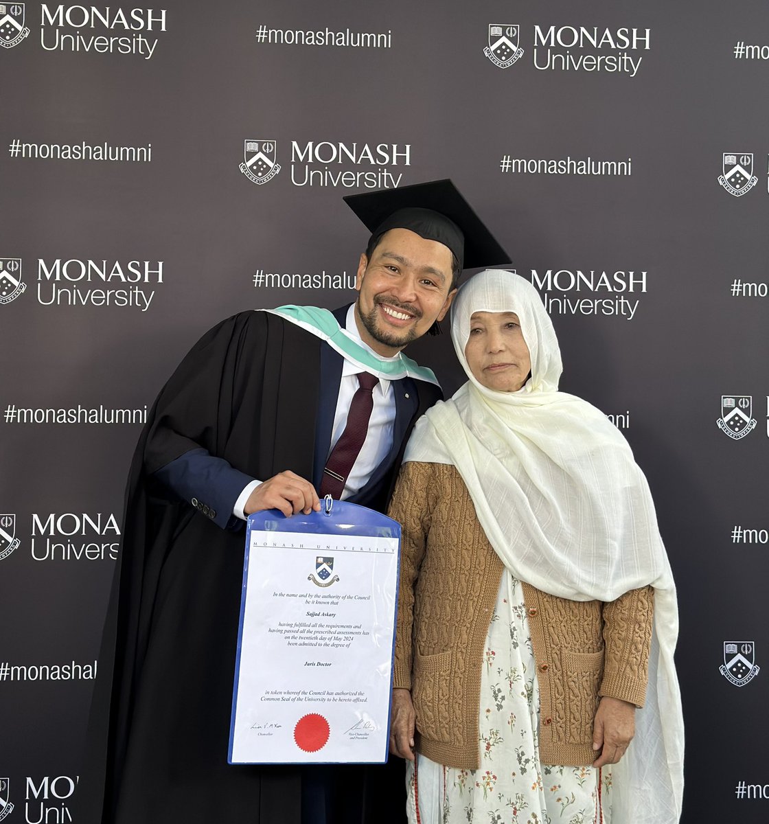I did it, Mom. I graduated with a Juris Doctor and a Bachelor's in International Relations, becoming a proud Australian lawyer. From a refugee child to this moment, my mom's hope guided me. I achieved this & brought my mom to safety in Australia to witness my graduation❤️