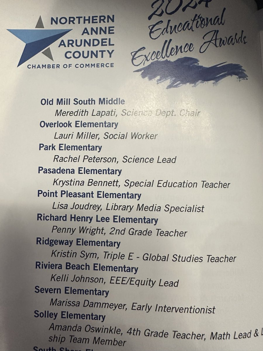 Tonight we honor Ms. Kristin Sym as our nominee for the Northern AA Co Chamber of Commerce Educational Excellence Awards! #BelongGrowSucceed