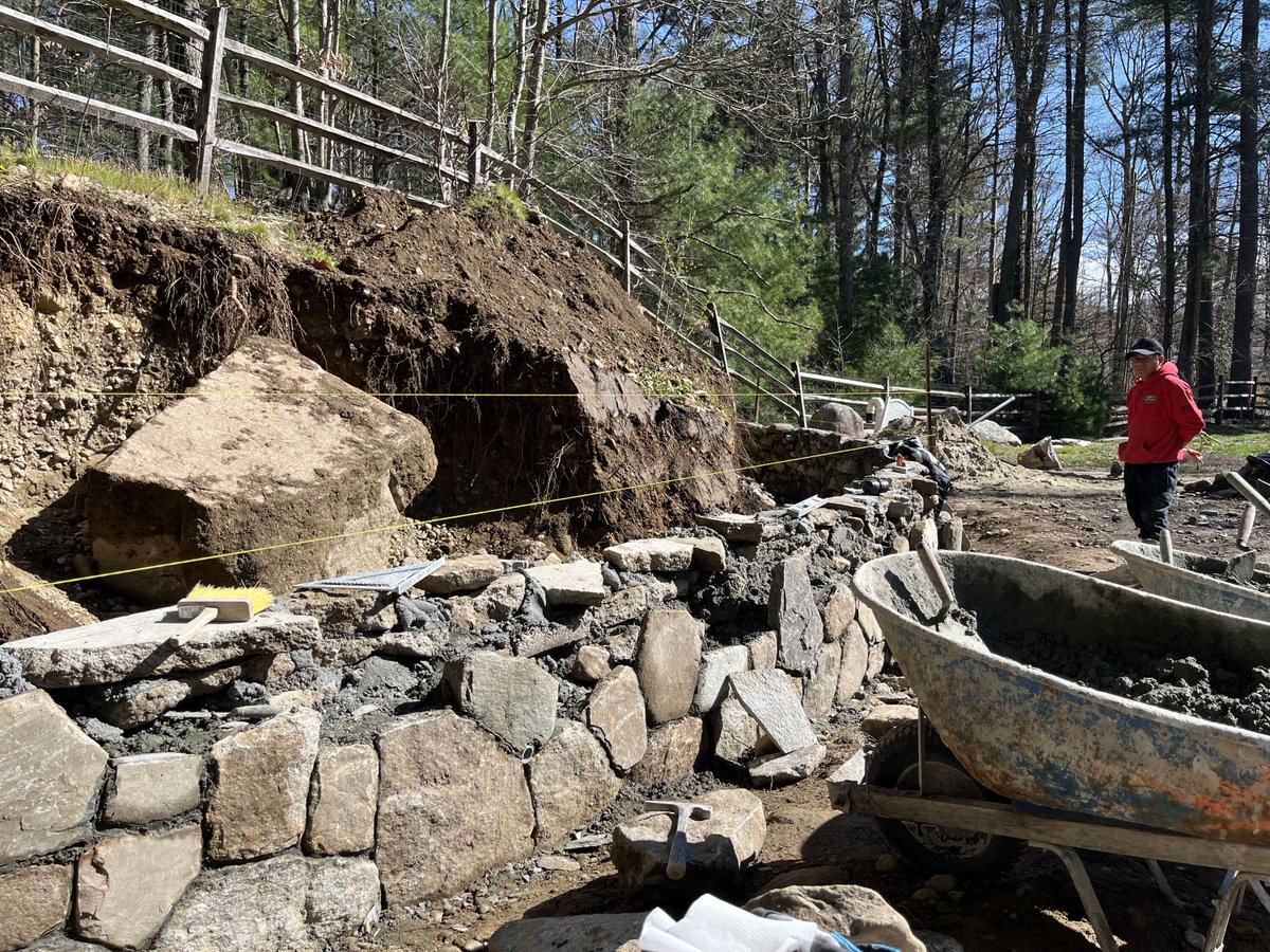 Our skilled crew is hard at work building a large, beautiful stone retaining wall that blends functionality with stunning design. This project not only enhances the visual appeal of the landscape but also provides essential support and structure.

Stay tuned for more updates!