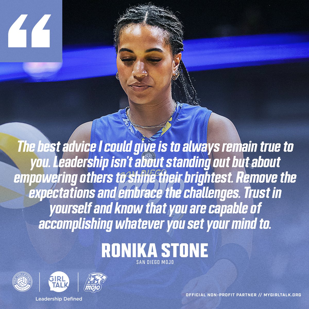 mlvolley's tweet photo. Powerful words of advice from Ronika Stone @sandiegomojo @GirlTalkInc #mygirltalk #LeadershipDefined #becauseitmatters https://t.co/cK7vZE3BZm