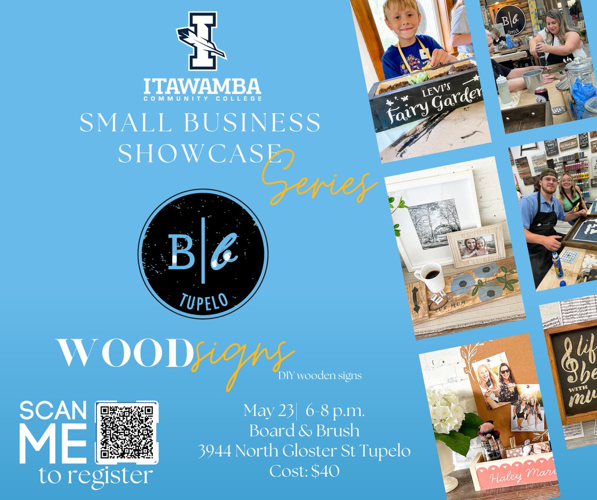 Don’t miss our last Small Business Showcase at Board & and Brush, which is located in Tupelo! We are excited to share this do-it-yourself opportunity on May 23! Get your tickets here ow.ly/cxpO50RNhWN