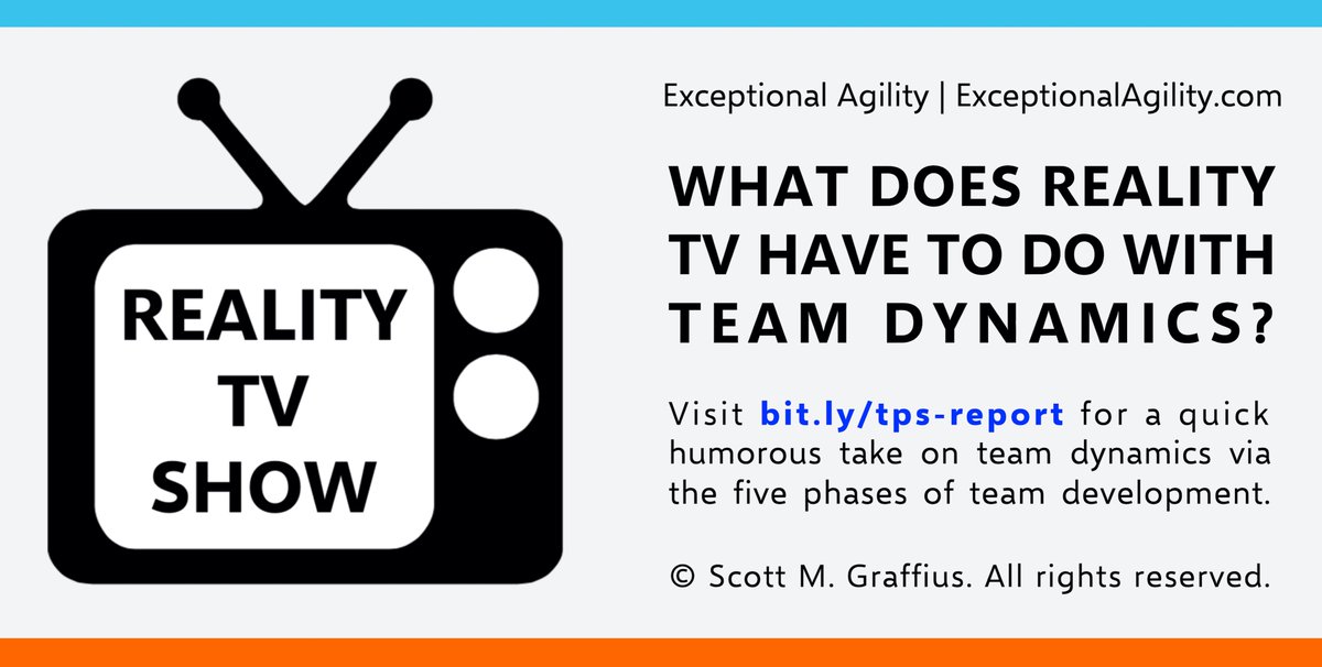 EA_x_AI's tweet photo. Team dynamics & reality TV?
Visit https://t.co/2VOOWQweGZ for a quick humorous take on the five phases of team development.
#TeamDynamics #PhasesOfTeamDevelopment #Forming #Storming #Norming #Performing #Adjourning #HotTub #TPSReport #RealityTV #ExceptionalAgility #Agile https://t.co/RgtMr0A0ag