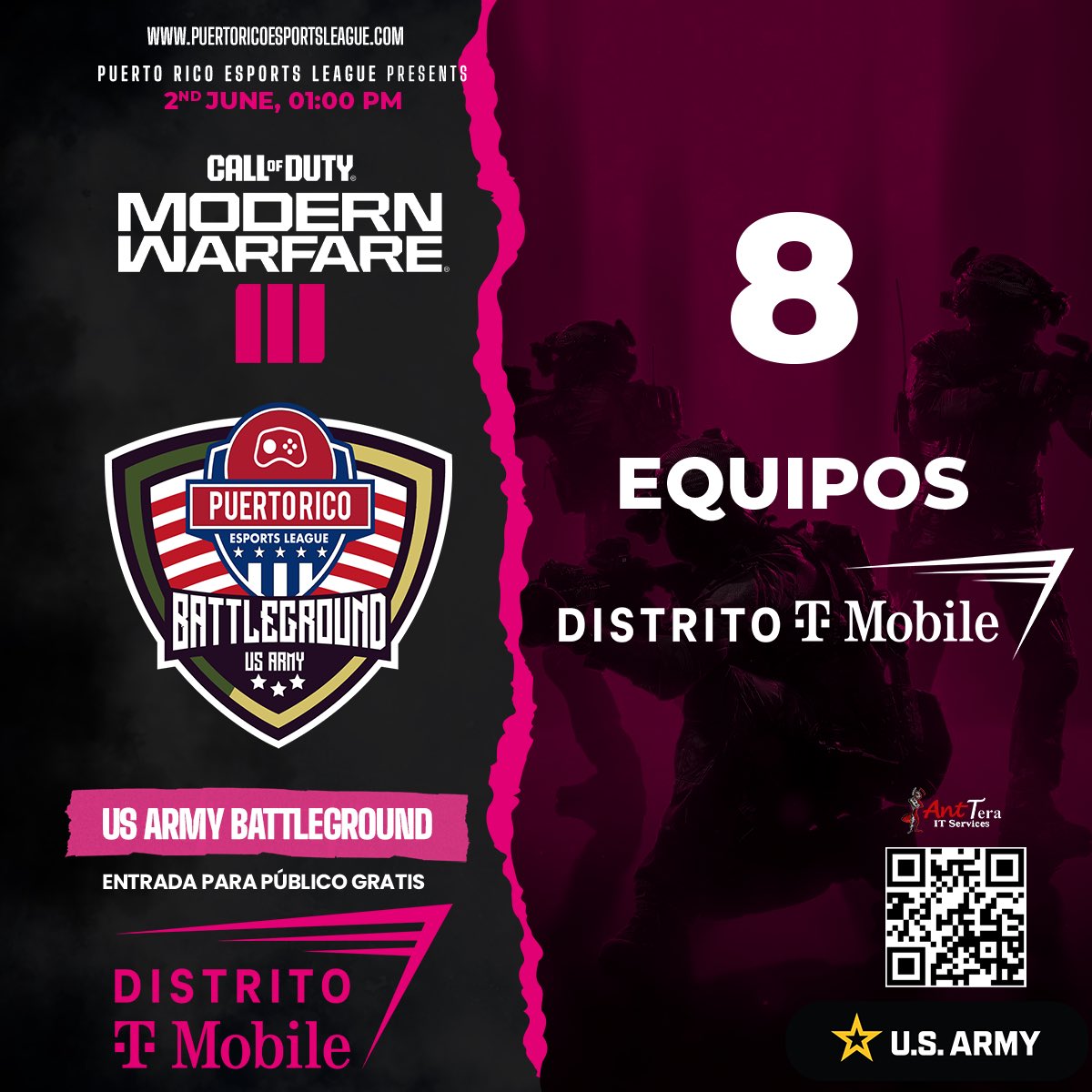 🎮 🇵🇷
Puerto Rico Esports League te invita : US ARMY Battleground este 2 de junio a la 1:00 PM. 🕹️💥

📍 Distrito T Mobile

🚨 Además, ¡tenemos un espacio abierto en el torneo! Pronto compartiremos las instrucciones sobre cómo puedes unirte a la batalla. Mantente atento. 📢