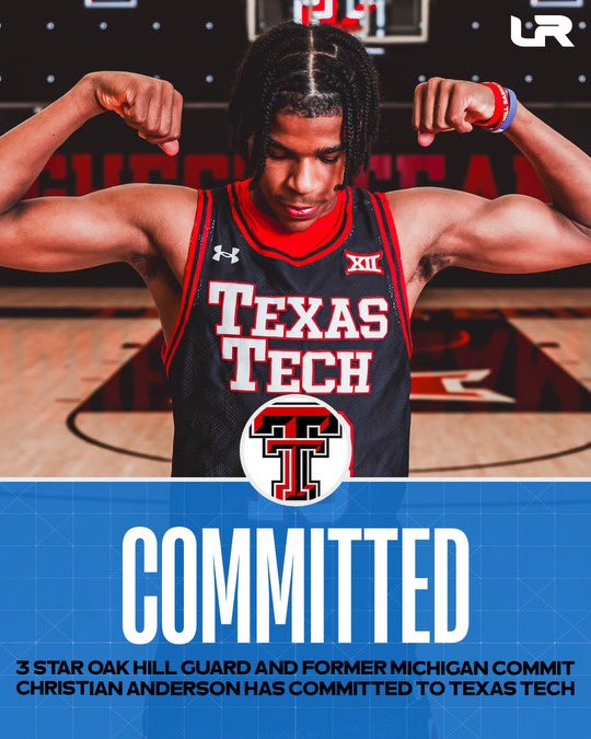 Breaking ⚠️Elite 2024 point guard Christian Anderson is officially off the board to @TexasTechMBB! Anderson averaged 19.5 points, 4.6 assists and 2.1 steals a game for @oakhillhoops this season in the @NikeEYB Scholastic. “Texas Tech is a place that has a great culture and