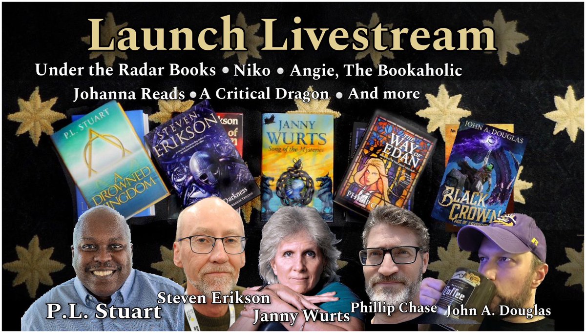 Don't dare miss this! @BlkCrownAuthor hosts @JannyWurts + @Johanna_reads @APCanavan @erikson_steven @PhilipChase90 @Undertheradarb2 @angelajoseph4g1 @ReviewsNiko & me LAUNCH PARTY SONGS OF THE MYSTERIES Janny's final book in the iconic WARS OF LIGHT & SHADOW 23/05/24 7PM ET!