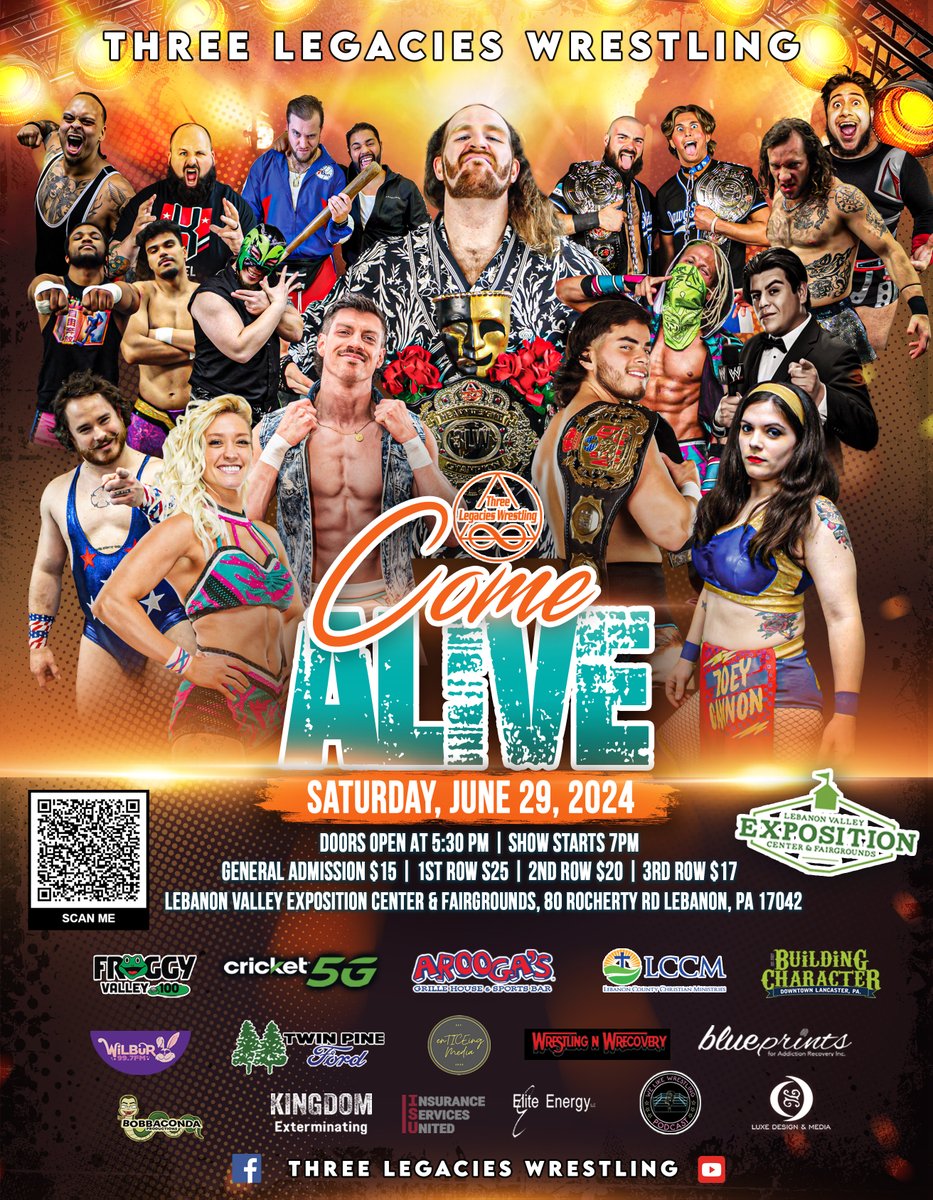 June 29 - Three Legacies Wrestling Come Alive from the Lebanon Expo Center. Get your tickets at Come Alive (ticketspice.com)