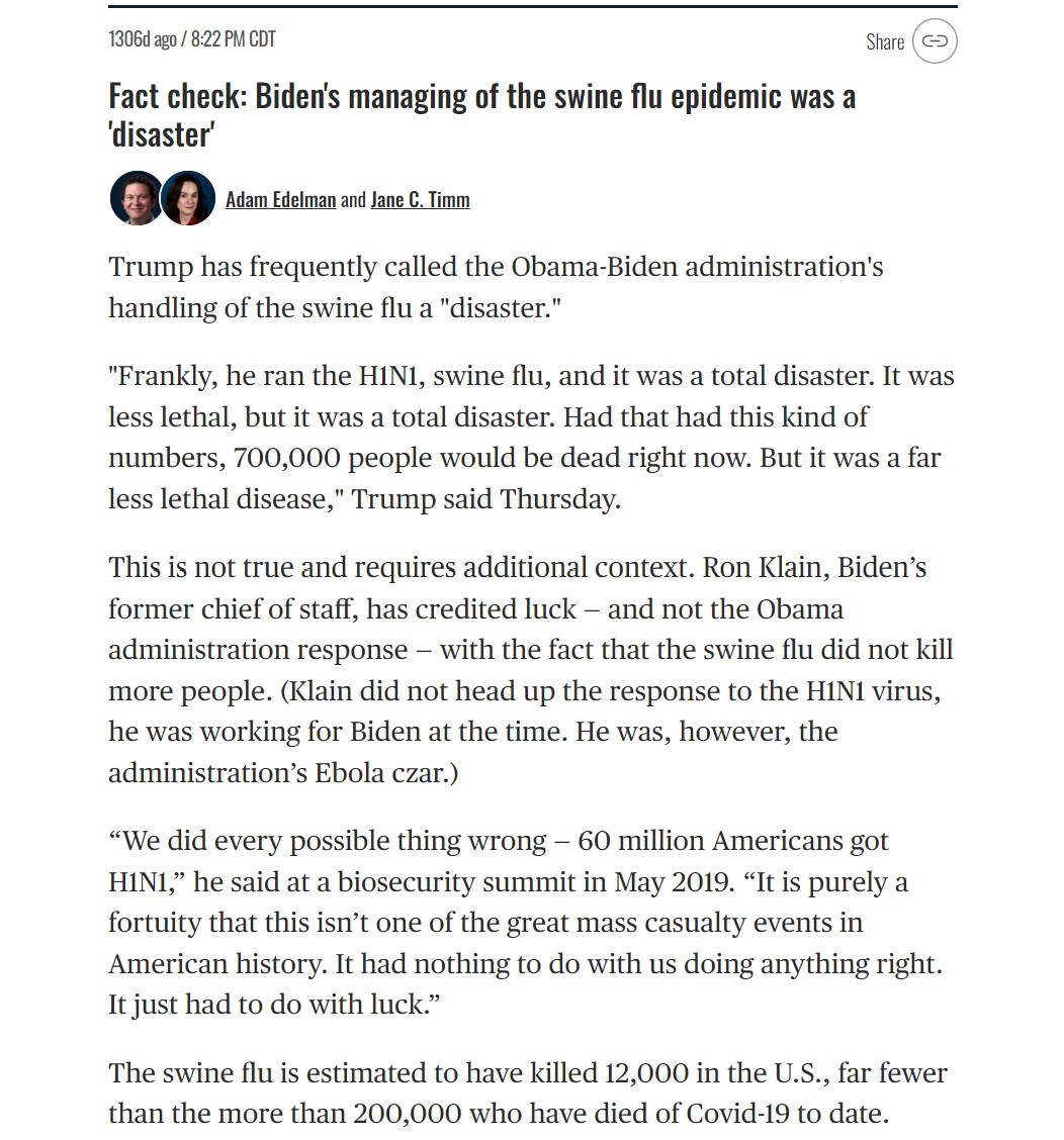 'When I was vice president, things were kinda bad during the pandemic...' Biden must be talking about swine flu. He is a senile fool, but there's enough context to get his meaning. But he did not stop it from 'Detroit.'