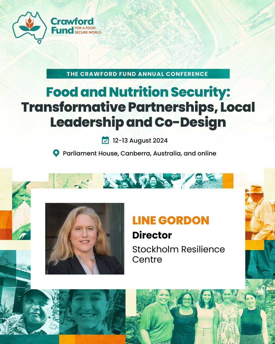 📢 ✨ Excited to announce that @LineGordon, Director of @sthlmresilience, will join the 2024 Crawford Fund Annual Conference to deliver the prestigious Sir John Crawford Memorial Address. ℹ️ More info: buff.ly/4aahnoN 👉 Register: buff.ly/4bHZQWr #24CFConf