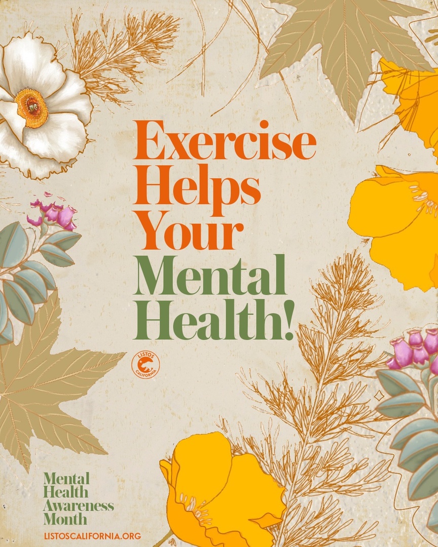 It starts with a few simple steps! Daily physical movement and other types of activity are good for your body and good for your mind. Find more #MentalHealth tips at: bit.ly/firstaidformind Art by @sunnydispostudio #ListosCalifornia #MentalHealthAwarenessMonth