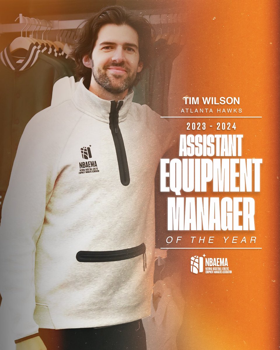 2023-24 NBAEMA Award Winners.

NBAEMA Equipment Manager of Year
⚡️: Wilson Taylor
<a href="/okcthunder/">OKC THUNDER</a> 

NBAEMA Assistant EM of Year
🪶: Tim Wilson (<a href="/tw1150n/">Tim Wilson</a>)
<a href="/ATLHawks/">Atlanta Hawks</a>