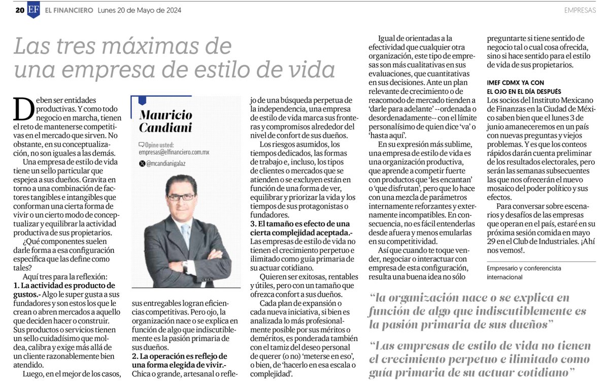 Mi ecosistema de negocios está rodeado de #empresas de #EstiloDeVida.

Y sí. Deben mantenerse competitivas en los mercados que atienden, pero tienen sus particularidades.

📰  De eso y más escribo hoy en @ElFinanciero_Mx. Enjoy!