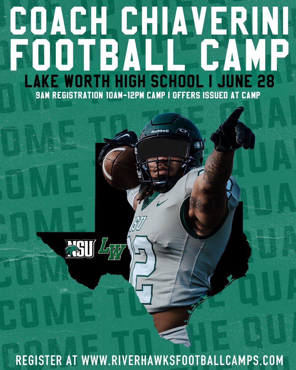 Excited to announce our 2nd satellite camp in Texas! We will be in the Fort Worth area on June 28th! Looking forward to seeing our Dallas Area football players come see us!! Click Link to register riverhawksfootballcamps.com 🦅🔥