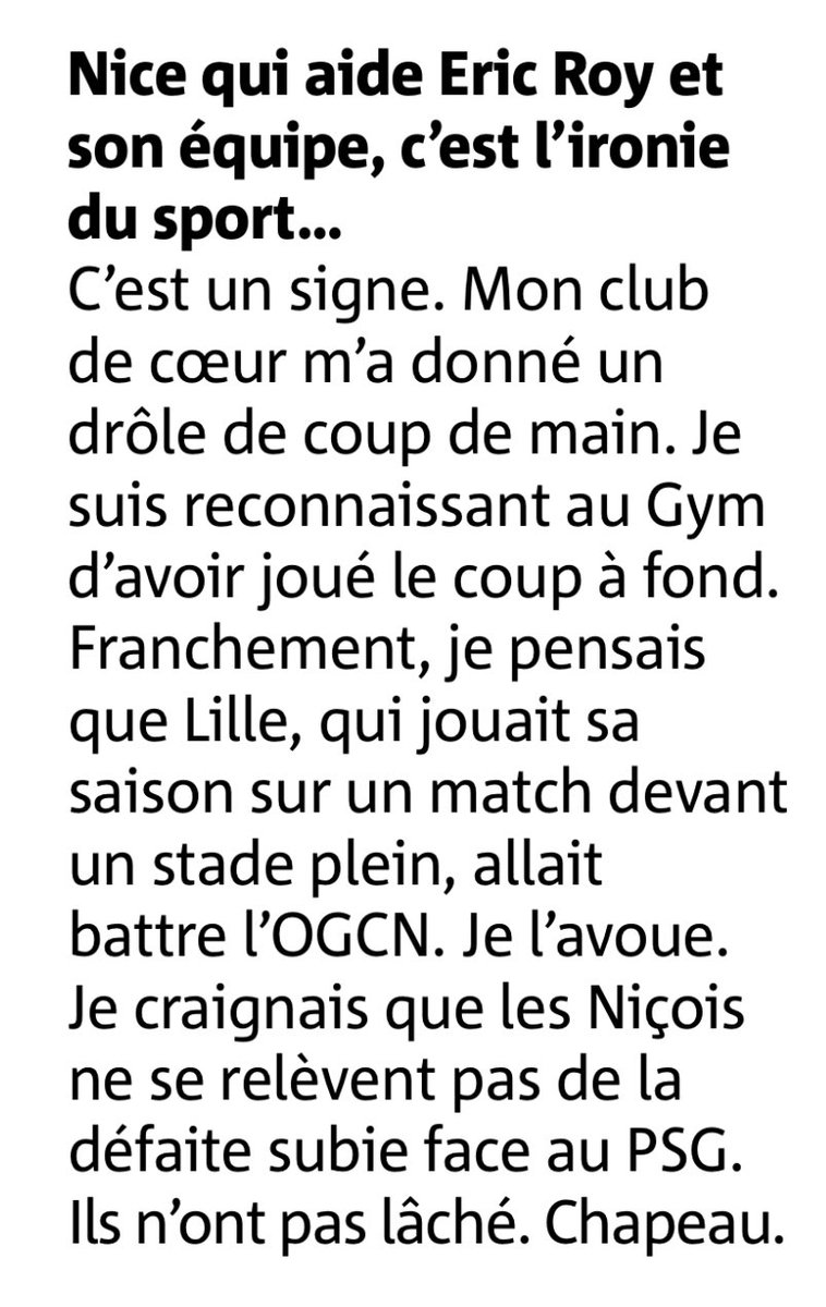 🗞️ Éric Roy remercie son club de cœur, l’#OGCNice, d’avoir ouvert les portes de la LDC à Brest ! 

(@Nice_Matin)