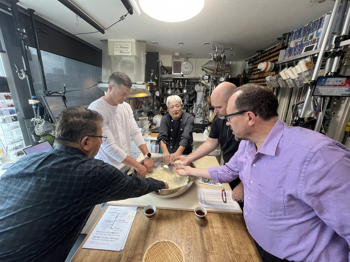 An SSGA delegation recently travel to Japan to attend the Natto Awards Ceremony and present an award for the best natto made with U.S. soy. Tom Taliaferro of Montague Farms, Jordan Atchison of Puris and SSGA's Eric Wenberg also got a soba (buckwheat noodles) making lesson.