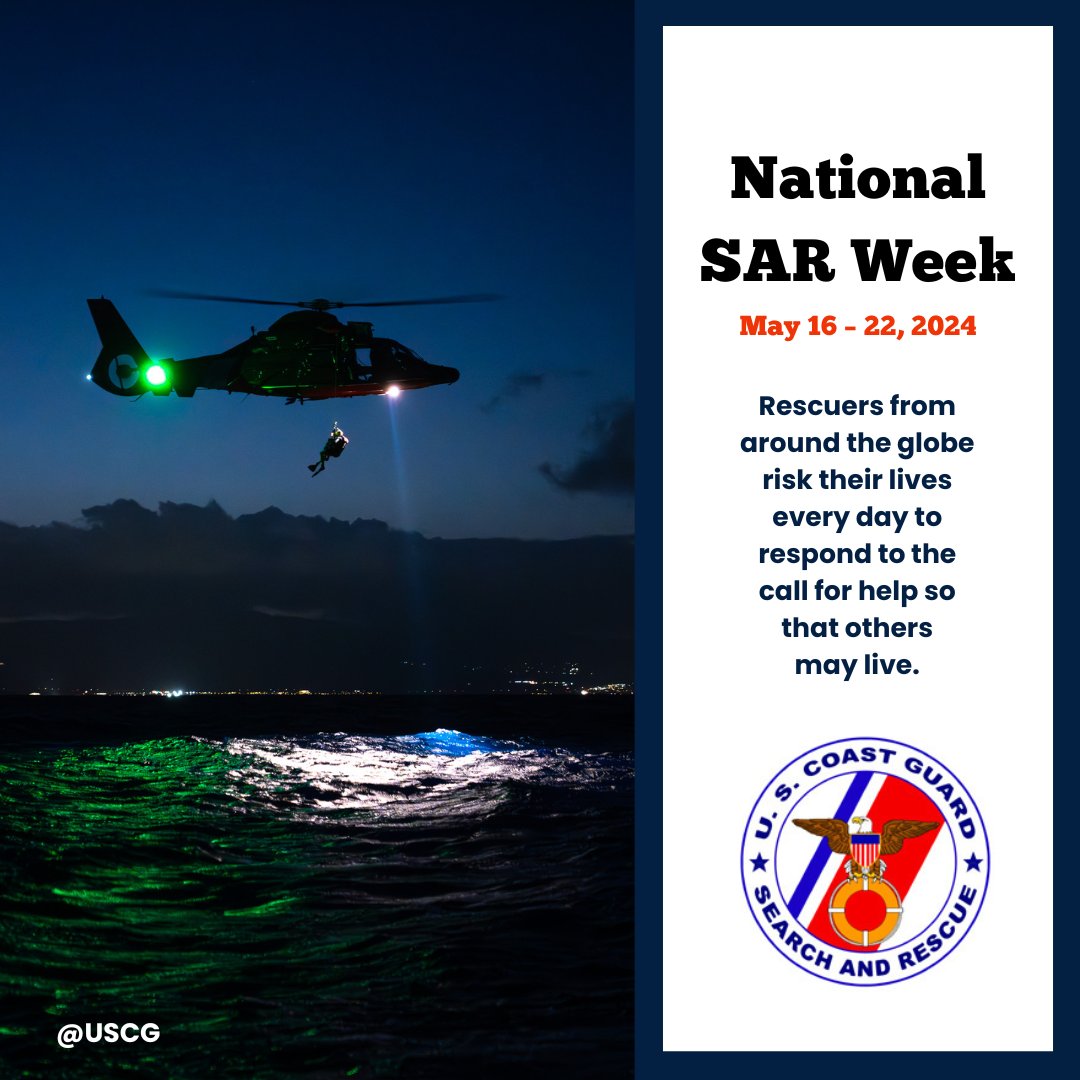 Happy National Search and Rescue Week! 

Last year, U.S. Coast Guard professionals on boats, ships, and aircraft saved 5,778 lives and 74.5 million dollars in property.

#nationalsarweek #firstresponders #searchandrescue #USCG