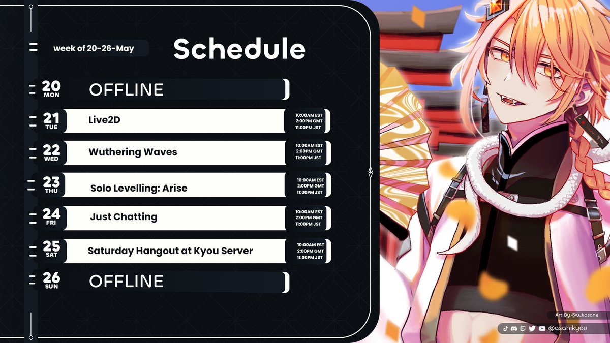 AsahiKyou's tweet photo. 10TH WEEK OF STREAMING

Live2D and grinding through gacha 

Tags:
⁜ Art: #saiKYOUart
⁜ Clips and Memes: #ahaKYOU
⁜ Fan name: #Kyoudai
⁜ Live: #KyouTime
⁜ Oshi mark: ☀️✨🤍 https://t.co/tZ4R624Zce