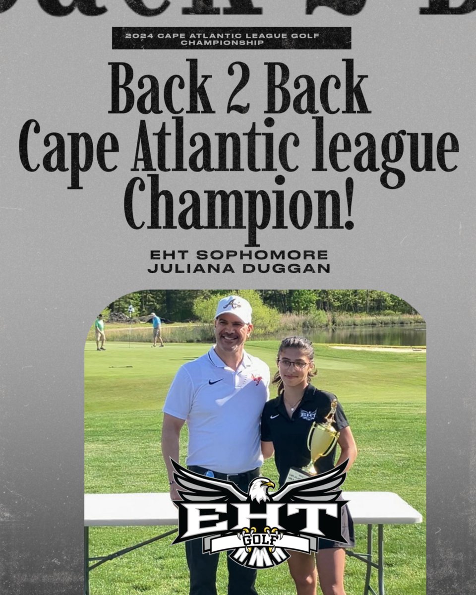 EHTNJAthletics's tweet photo. EHT's Super Sophomore,  Julie Duggan wins her second Cape Atlantic League Golf Championship today at Ballamor Country Club! Way to go Julie! #EHTPride #FutureisBright!! https://t.co/0PiIiHqE4e