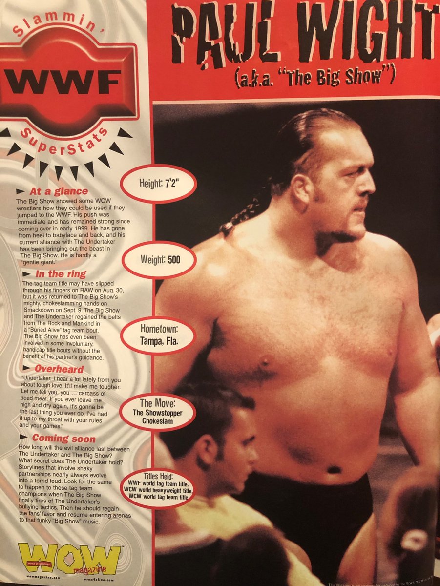 The Big Show/Paul Wight from WOW magazine issue 8 #thebigshow #paulwight #wwe #wwf #wcw #aew #wrestling #attitudeera #classicwrestling #90swrestling #wowmagazine #thegiant #worldofwrestlingmagazine