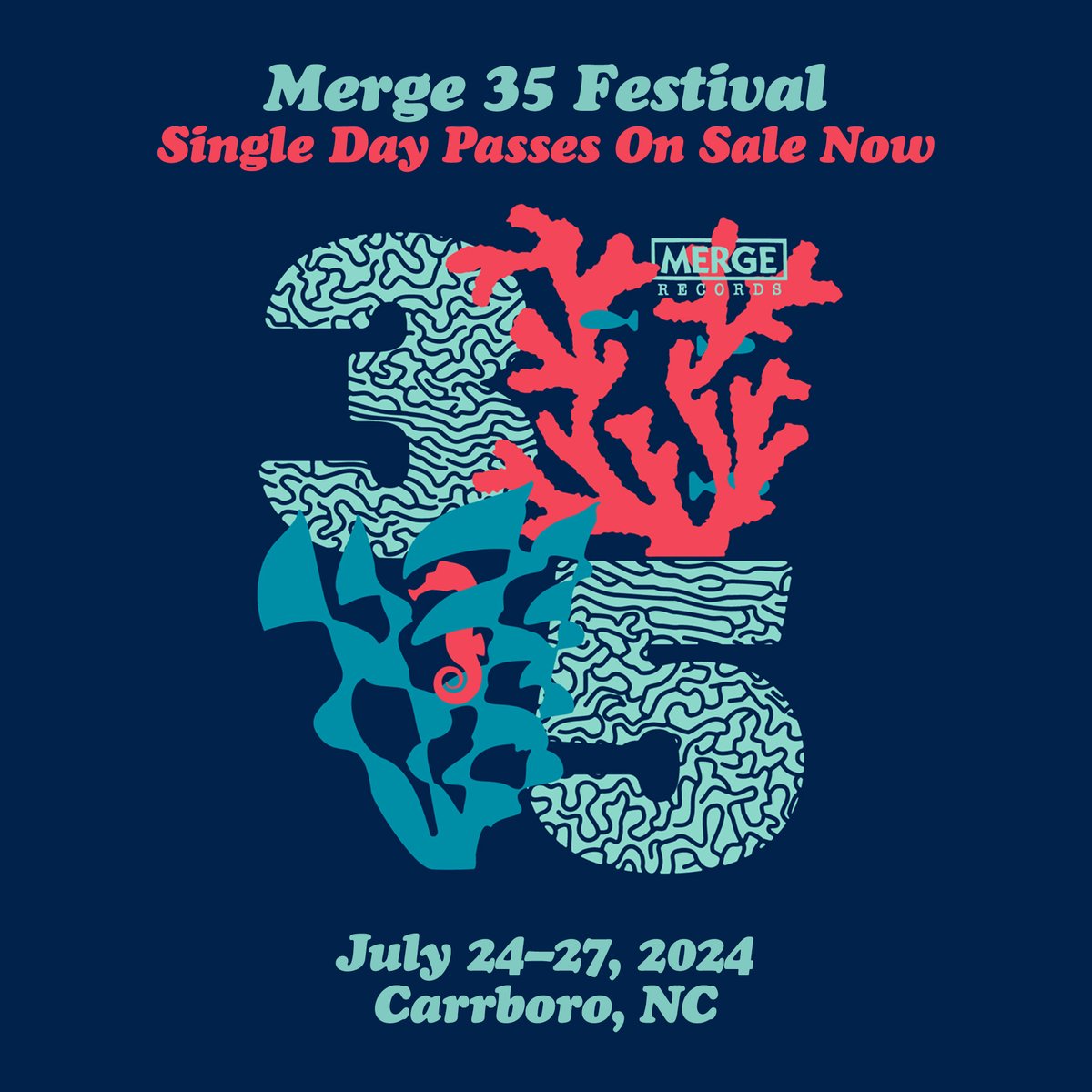 If you missed out, now's your chance- the remaining Merge 35 t-shirts are up on the Merge Store and will not be reprinted! Browse: tinyurl.com/2878zepk There are still some single day tickets left for Wed and Sat of Merge 35! Snag those tickets here: tinyurl.com/rpu4uwd2