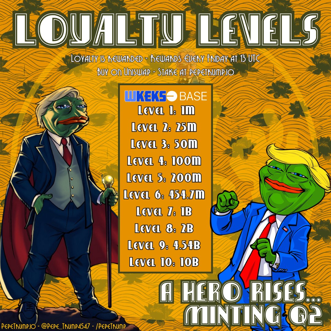 KEKWORLD rises. Memetility continues to be developed & deployed. WKEKS Staking rewards flow every Friday at 13 UTC Our KEKCITY comic vol. 1 ft. art by DC/Marvel/Game of Thrones artist @MikeSMiller drops this Q2! Have you locked down your Loyalty Level? Loyalty is Rewarded! 🐸🇺🇸