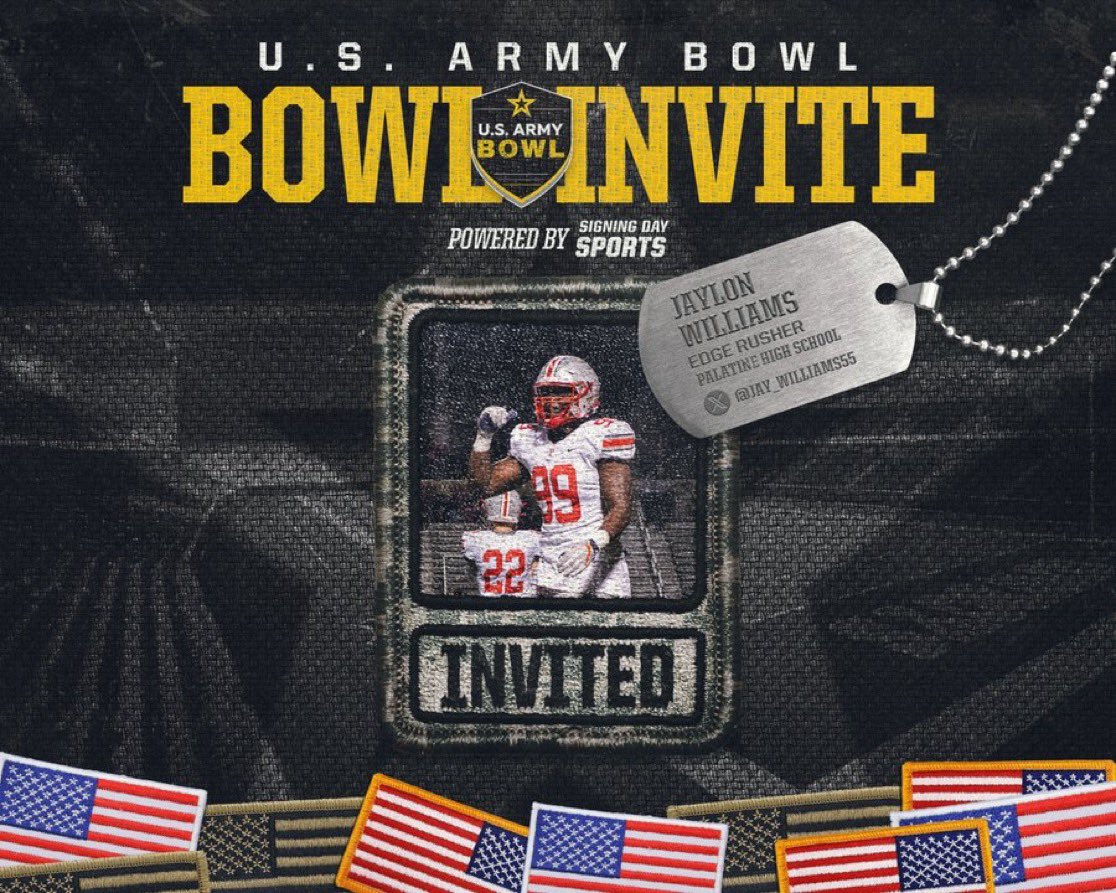 Extremely Blessed to be invited to the US Army All American Game!!!! @EDGYTIM @TomLoy247 @LemmingReport @PHS_Football @JoshBostick8 @AllenTrieu @On3Recruits @joeray36
