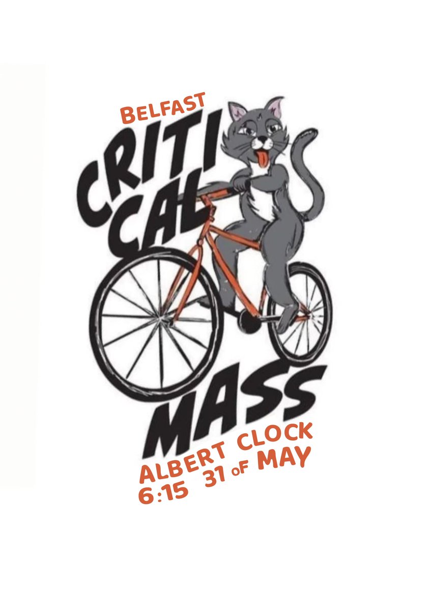 Got a bike? Want to ride through the streets of Belfast with a whole bunch of other folks on bikes? Join Critical Mass on Fri 31st May 6.15pm at the Albert Clock, for cycling, music, &amp; good company. Keep up to date with them on Instagram @criticalmassbelfast #criticalmass