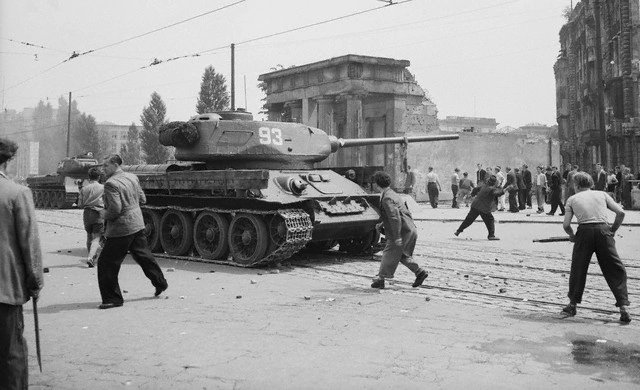 Soviet T34 85 during the Berlin uprising, 1953