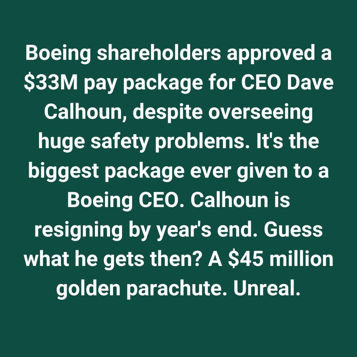 If you were forced out of your job because of how bad you were at it, do you think you'd get a raise and then another $45 million on your way out the door? America has socialism for the rich, harsh capitalism for everyone else.