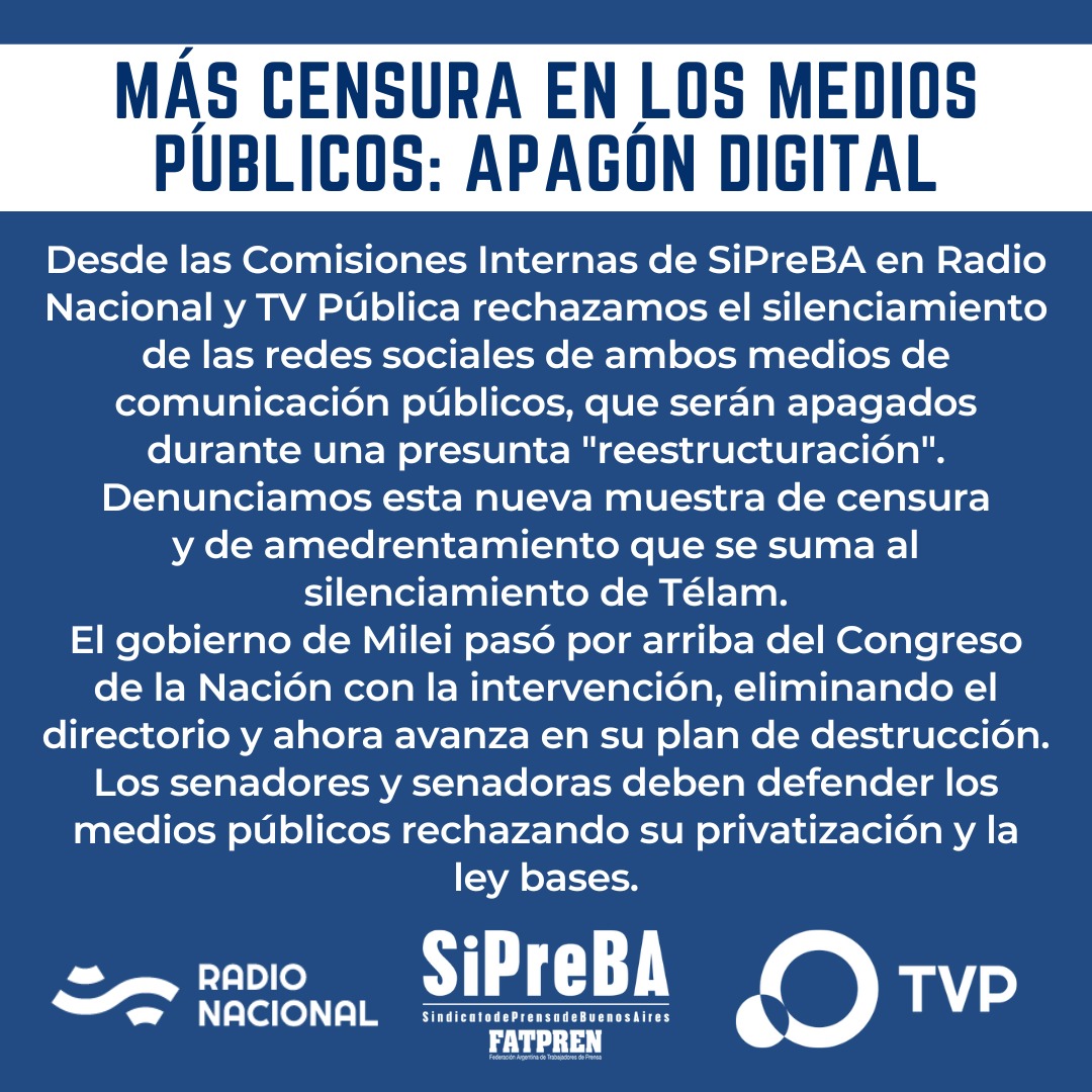 #NoALaLeyBases
#AbajoElDNU
#NoALasPrivatizaciones
#DefendamosLosMediosPúblicos