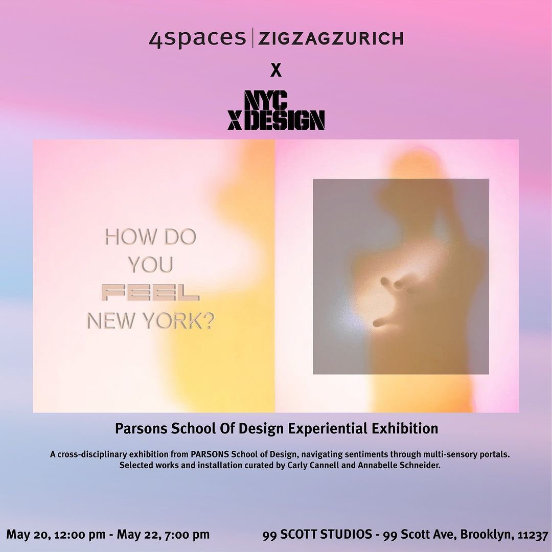 • @4spaces Join the @parsonsdesign Experiential Exhibition #4spaces Selected work➕ installations curated by Carly Canell and @annabellesbubble . ⏰: 20>22May 12pm>7pm. 📍: 99 Scott Studios - 99 Scott Ave Brooklyn, 11237  #BreatheWithMe #SwissDesign #NYCxDESIGN #ParsonsSchool