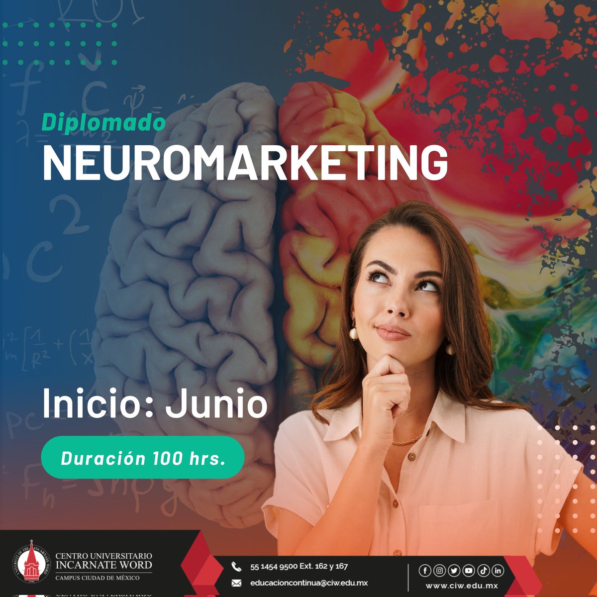 ExtensionCIW's tweet photo. 💡💼 Impulsa tu carrera con nuestros #Diplomados en #Neuromarketing y #Creatividad Comercial en #Marketing y #Publicidad. Aprende a diseñar estrategias innovadoras y efectivas. 🚀✨

INFORMES: educacioncontinua@ciw.edu.mx https://t.co/InppyO1xpO