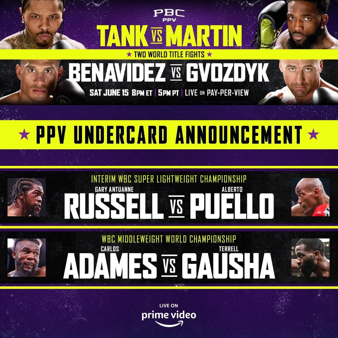 PBC undercard officially announced for Gervonta Tank Davis vs Frank Martin June 15 on Amazon Prime PPV. #davismartin #pbcboxing #pbconprime #gervontadavis #fighthooknews  #boxingmedia #boxingfans #boxingworld #boxingfanatik #boxingnews  #boxinglifestyle #boxinglife #boxingfanatic