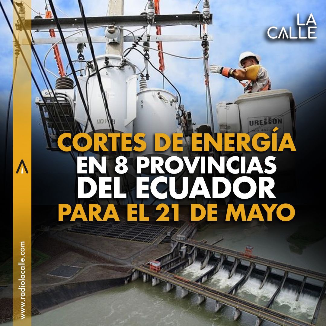 El Ministerio de Energía anunció que no habrán cortes hasta el 26 de mayo. Sin embargo, 8 provincias del país tendrán cortes de luz programados durante el 21 de mayo del 2024. La Corporación Nacional de Electricidad (@CNEL) señaló que habrá cortes de energía en: Guayas, Los