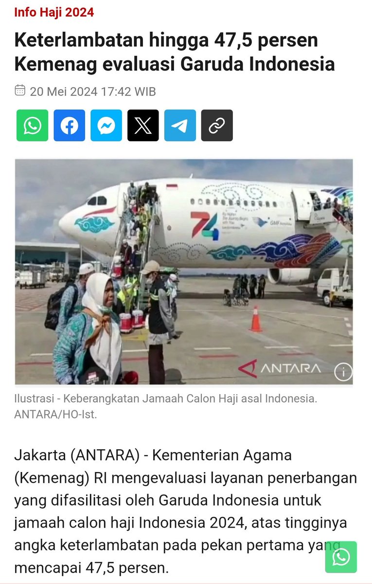 Emang susah kalau kerja tidak dilandasi dengan profesional, kemarin ada percikan api di pesawat sekarang pesawatnya terlambat. Para jamaah haji membayar dengan mahal tapi pelayanan kurang memuaskan dari Garuda Indonesia. @KemenBUMN @erickthohir antaranews.com/berita/4113396…